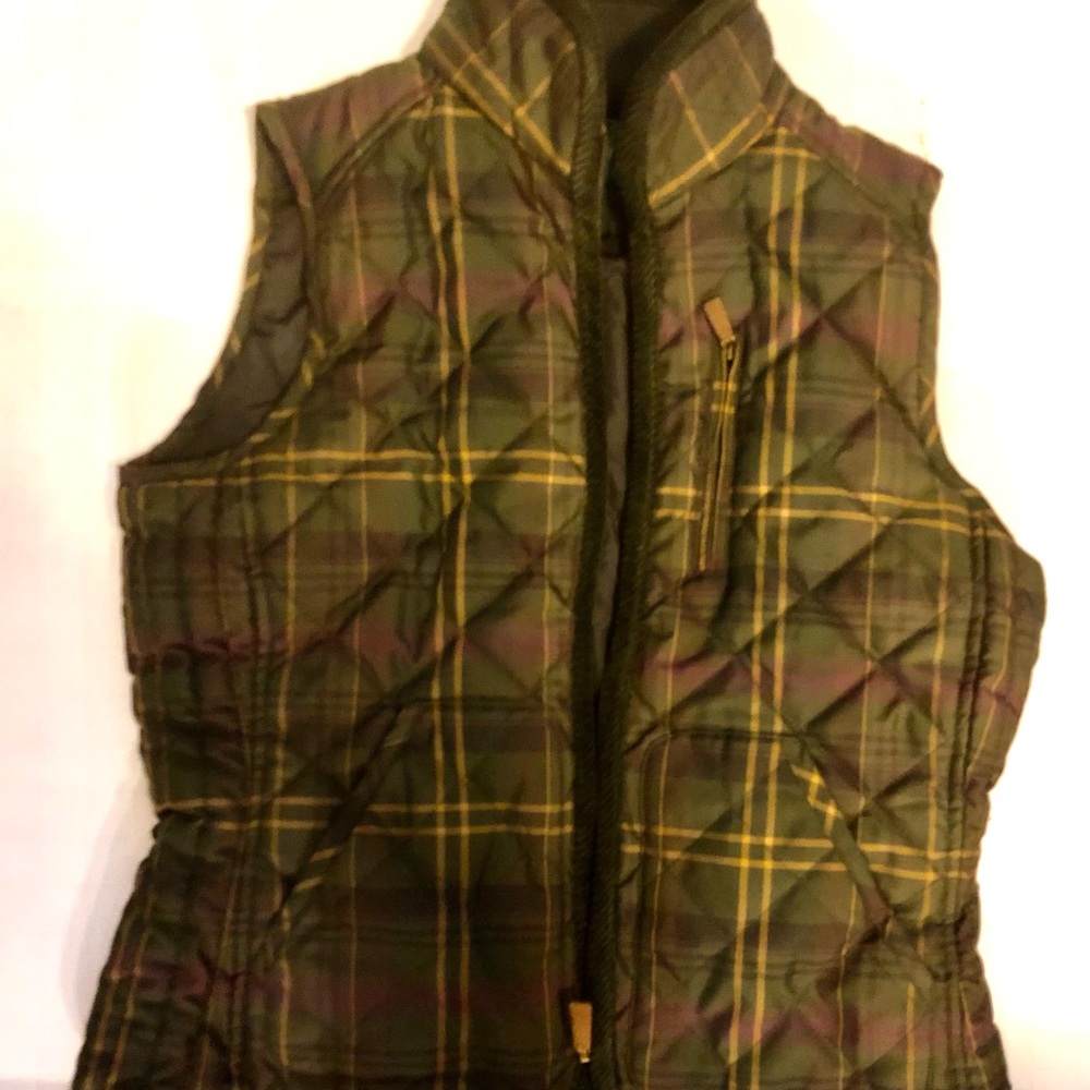 Ralph Lauren Quilted Vest Green Plaid Corduroy Trim Full Zip Size P/L